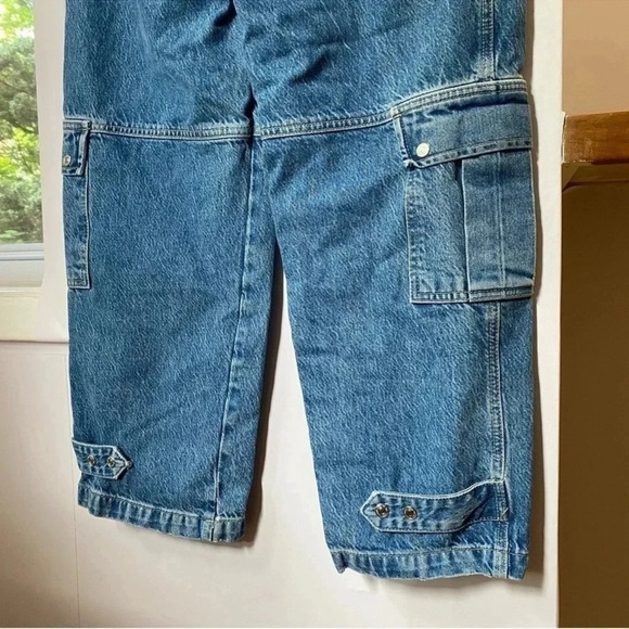 NWT Free People Marx Slouchy Cargo Jeans Pants Utility Wide Leg in Blue 28 - Picture 13 of 14